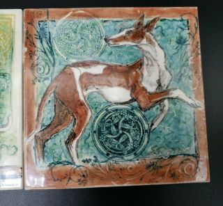 Hand Painted Ceramic Tile Wippet Grayhound Dog Artist S Fegan Set of 2 Porcelain 3