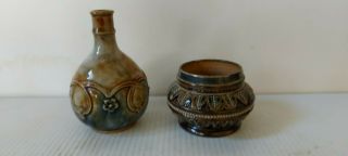 Antique Doulton Lambeth Stoneware Miniature Vase,  Saltcellar Dated 1880