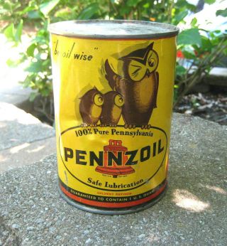 Rare Pennzoil 1 Quart Motor Oil Can W/ Owl Graphics