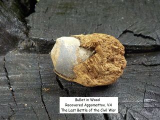 Old Rare Vintage Antique Civil War Relic Bullet In Wood Appomattox,  Virginia