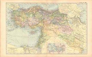 1893 Antique Map - Turkey In Asia,  Iran,  Iraq,  Syria,  Palestine,  Israel,  Cyprus