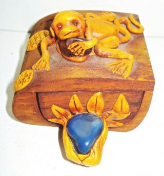 Vintage Rare Wooden Monkey Figurine Trinket Box Nr