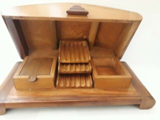 Lovely Antique Art Deco Wooden Cigarette Dispenser & Match compartments 2