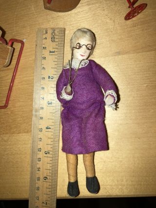 Vintage Erna Meyer School Teacher Lady Poseable Miniature Dollhouse Doll Germany