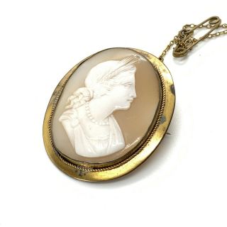 Antique Victorian Gilt Metal Carved Cameo Brooch 99