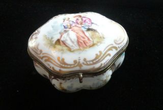 Antique French Casket Trinket Box Hand Painted Porcelain Marked