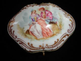 Antique French Casket Trinket Box Hand Painted Porcelain marked 2