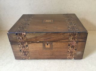 Good Size Victorian Antique German Wooden Inlaid Table Box For Restoration