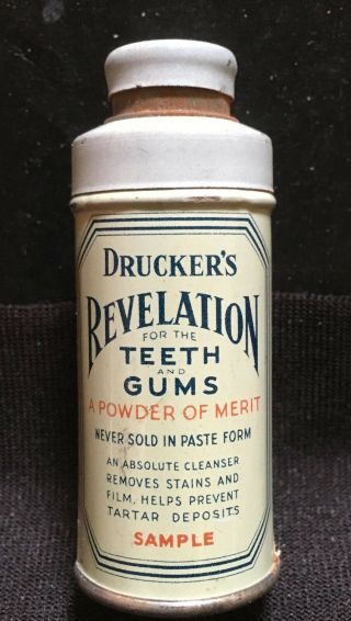 Antique Dental Tooth Powder Tin: Drucker 