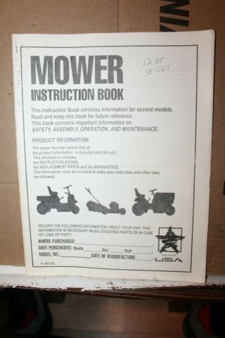 Vintage Murray Lawn Mower Instruction Book 12h.  P.  38 " Cut F - 95702 Rare