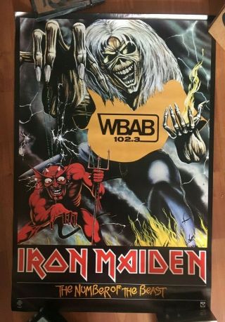 Rare Vintage Iron Maiden Number Of The Beast Rock Radio Wbab 102.  3 Promo Poster