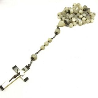 Antique Sterling Silver And Mother Of Pearl Religious Prayer Rosary Beads 160