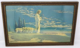 Rare Vintage 1927 R.  Atkinson Fox The Good Shepard Framed Art Print Jesus Sheep