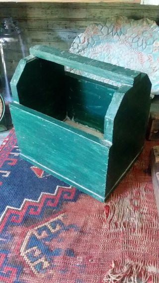 Primitive Vintage Wooden Green Tote Or Tool Carrier Box