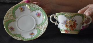 VINTAGE AUSTRIA TWO HANDLED PORCELIAN CUP AND SAUCER 2