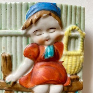 Sweet Antique Wall Vase - Little Girl With Chicks 2