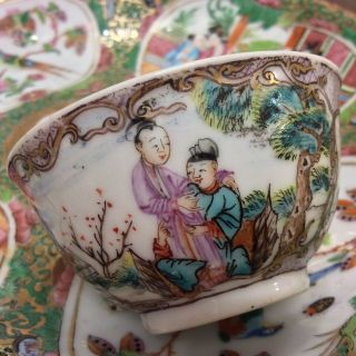 Chinese Mandarin Porcelain Tea Bowl 18th C Qianlong Rare Chicken Famille Rose