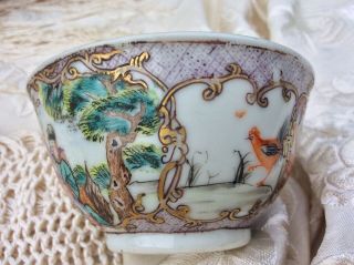 Chinese Mandarin Porcelain Tea Bowl 18th c Qianlong Rare Chicken Famille Rose 2