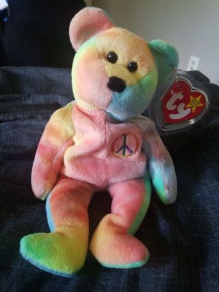 Ty Beanie Baby Very Rare Peace Bear Collectible With Tag Errors Euc
