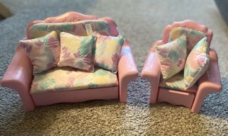 Vintage 1987 Barbie Sweet Roses Couch & Chair,  1991 Magical Mansion Cushions