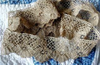 2.  5 " Wide Lace Trim Bobbin Antique 2 Yards Hand Made Scalloped Edging