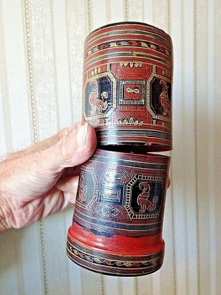 Antique Tibetan Lacquer Box With Lid Small Painted 19/20th C
