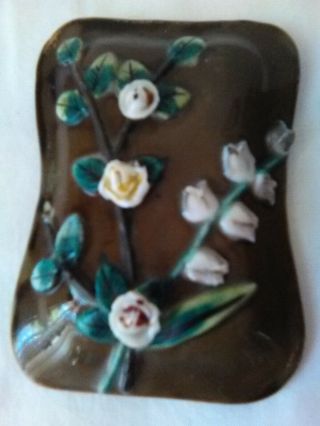Older Antique Porcelain Majolica Pin Box Lily Of The Valley Flowers