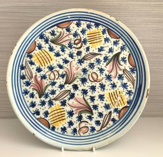 Lovely Antique 19th Century Spanish Faience Multi Coloured Tin Glazed Plate