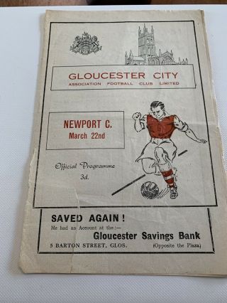 22/3/1955 Gloucester City V Newport County Rare Friendly