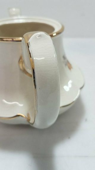 English Porcelain Teapot Gold w/ Rose Design 6.  5 