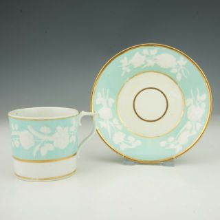 Antique Royal Crown Derby Porcelain - Turquoise Glazed Cup & Saucer