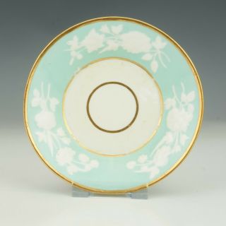 Antique Royal Crown Derby Porcelain - Turquoise Glazed Cup & Saucer 2