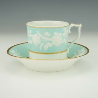 Antique Royal Crown Derby Porcelain - Turquoise Glazed Cup & Saucer 3