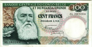 Rare Belgian Congo Congo Belge 100 Francs 1960 Xf,  /aunc P - 33 Banknote - K172