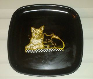 Couroc Vintage Cats Plate Folk Art Primitive Cats Rare Mid Century Decoration