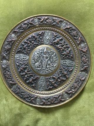 Antique 19th Century Indian Inlaid Silver Thanjavur Plate