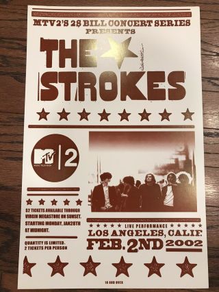 The Strokes Mtv2 $2 Bill Concert Poster Rare 22 " X 14 " 2002