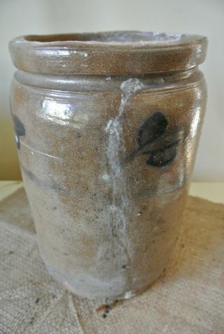 Baltimore ? Antique Cobalt BLUE STONEWARE Canning CROCK/Jar CRACK CHIP 9 3/4 