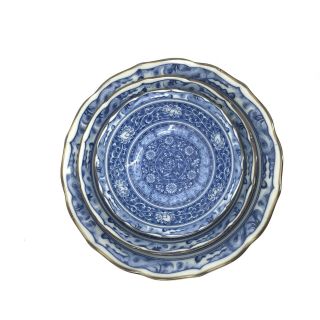 3 Vintage Asian Blue and White Porcelain Nesting Bowls,  6.  5/ 5.  5 /4Marked 2