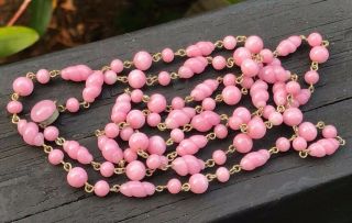 Antique Art Deco Pink Glass Bead Flapper Necklace 40 Inches1920 