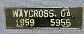 Rare Vintage 1959 Waycross Georgia City License Plate Tag 5956 White On Black