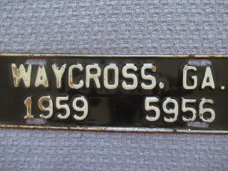 Rare Vintage 1959 Waycross Georgia City License Plate Tag 5956 White on Black 2