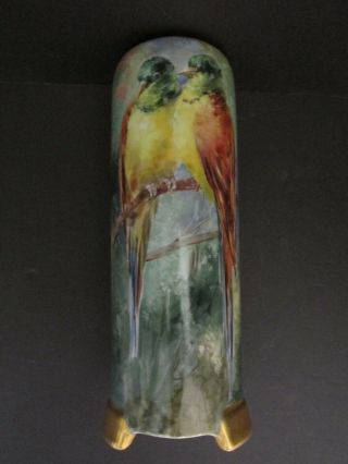 Antique Fraureuth Art Deco Pottery Vase With Hand Painted Bird Design