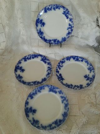 Four Antique Victorian Grindley Olympia Flow Blue Dinner Plates