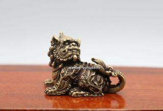 China Copper Bronze Feng Shui Auspicious Evil Unicorn Beast Foo Dog Lion Statue
