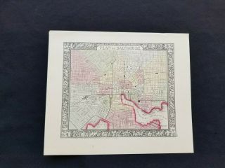 1860 Mitchell Atlas Antique Rare Map - Baltimore City Plan