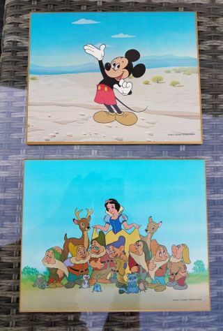 Rare Vintage Walt Disney Productions Wall Art Mickey Mouse Snow White Pressboard