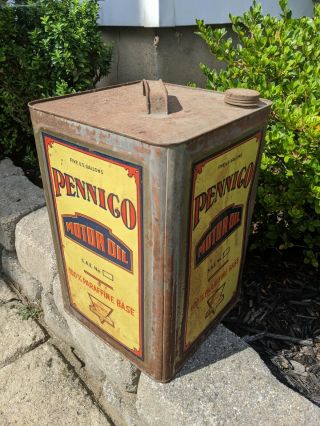 Rare Early Tin Litho Oil Can Independent Oil Company Pennico 5 Gallon Petroliana