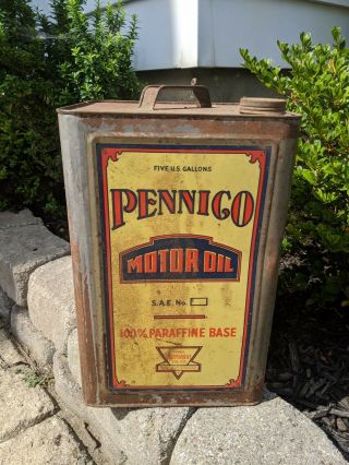 RARE Early Tin Litho Oil Can Independent Oil Company Pennico 5 Gallon Petroliana 3