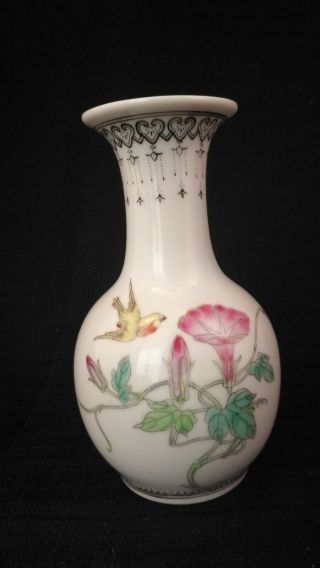 Antique Signed Chinese Hand Painted Birds And Flowers Porcelain Vase.